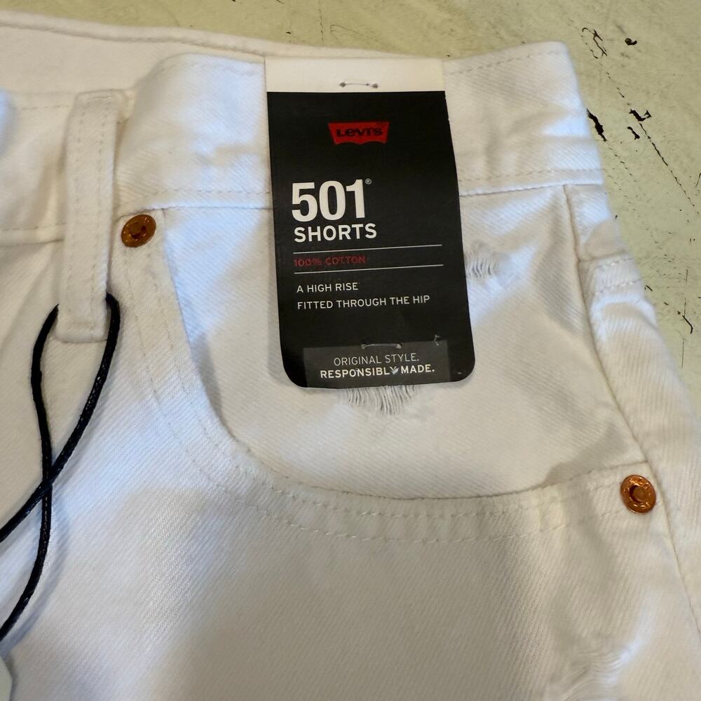 Levis 501 Shorts Women's 34 White NEW High Rise Distressed‎ Denim - Picture 3 of 10